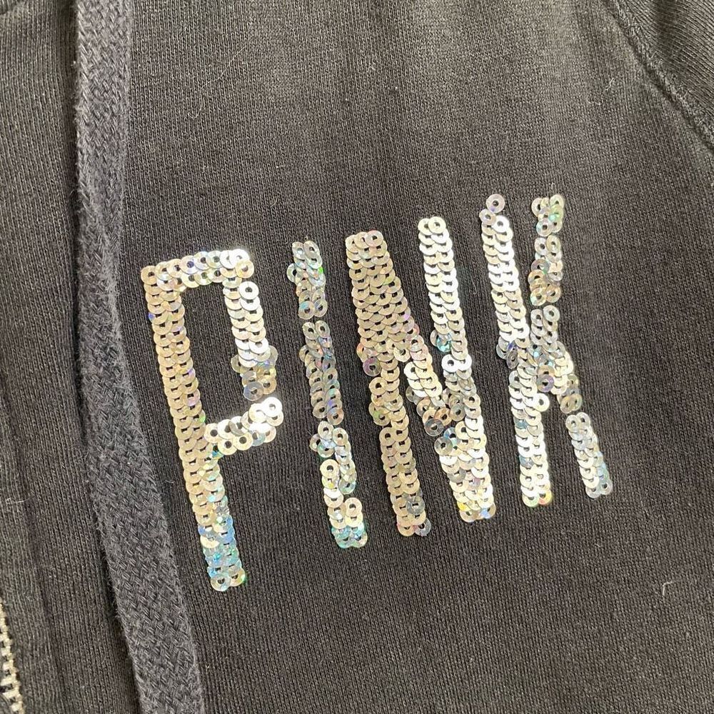 PINK Victorias Secret RARE Black Holographic Rainbow Sequin P Zip Sweater, Large - Picture 3 of 6